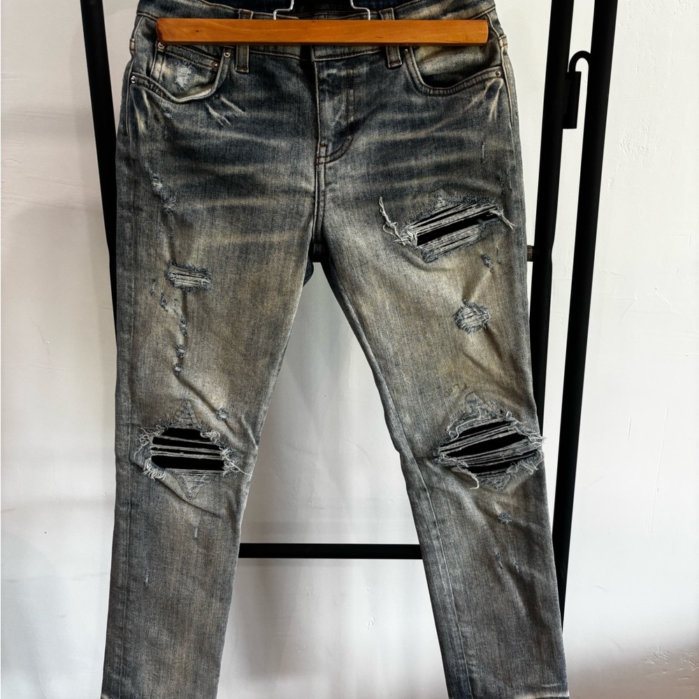 AMIRI Distressed Grey-Black Slim Jeans
